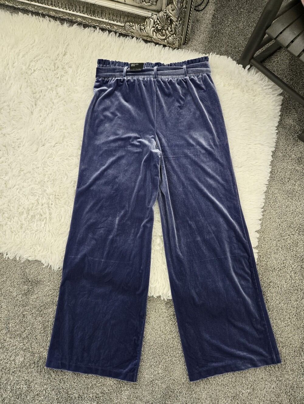 I.N.C. Wide-Leg Paperbag Velvet Pants in Ethereal Blue. Size Medium. New - Picture 4 of 11